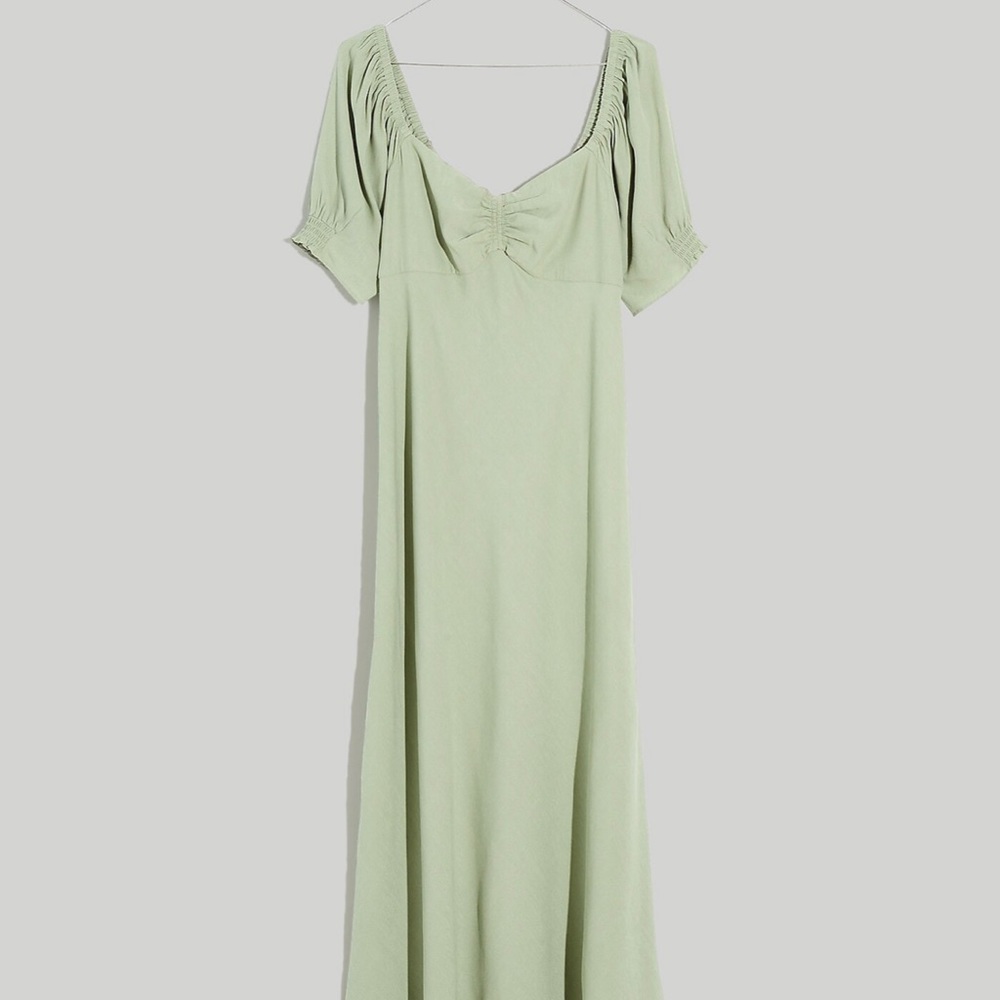 Madewell Sage Sweetheart Puff-Sleeve Midi Dress